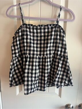 Eyeshadow Black and White Gingham Spaghetti Strap Peplum Camisole